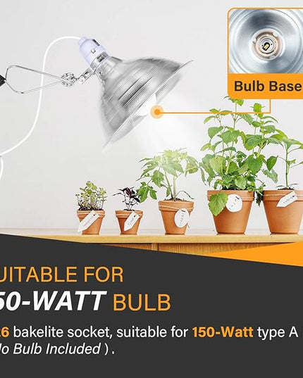 Simple Deluxe Clamp Lamp Light 150 Watt with 8.5 Inch Aluminum Reflector (no Bulb Included), 6 Feet Cord, 1 Pack, White - LeafyLoom