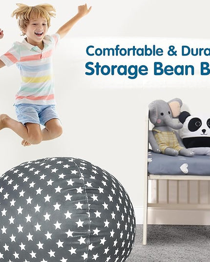 Lukeight Stuffed Animal Storage Bean Bag Chair Cover for Kids, Zipper Beanbag Chair Cover for Organizing Toddler & Kids' Rooms Plush Toys (Stars Gray Velvet, X-Large) - LeafyLoom