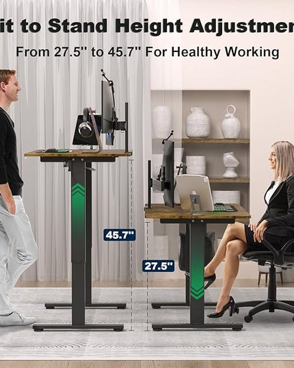 Electric Standing Desk Height Adjustable - 55 x 24 Inches Sit Stand up Desk & Memory Preset Ergonomic Rising Desks for Work, Home Office Workstation Gaming Rising Desk Study Table - LeafyLoom