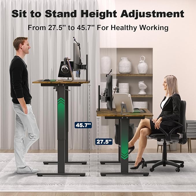 Electric Standing Desk Height Adjustable - 55 x 24 Inches Sit Stand up Desk & Memory Preset Ergonomic Rising Desks for Work, Home Office Workstation Gaming Rising Desk Study Table - LeafyLoom