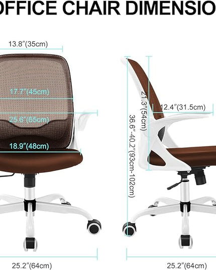KERDOM Office Chair, Ergonomic Desk Chair, Breathable Mesh Computer Chair, Comfy Swivel Task Chair with Flip-up Armrests and Adjustable Height - LeafyLoom