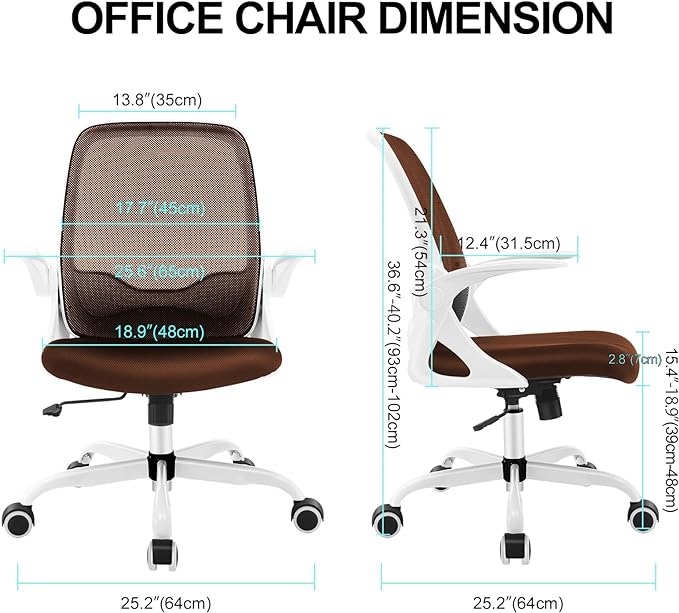KERDOM Office Chair, Ergonomic Desk Chair, Breathable Mesh Computer Chair, Comfy Swivel Task Chair with Flip-up Armrests and Adjustable Height - LeafyLoom