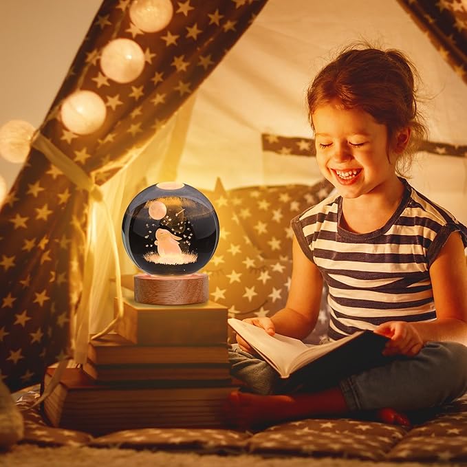 Easter Bunny Lamp Things for Teen Girls, Large 3D Bunny Night Light, Crystal Rabbit Lamp 16 Color Changing with Remote Control for Bedroom Decor, Night Light Bunny - LeafyLoom