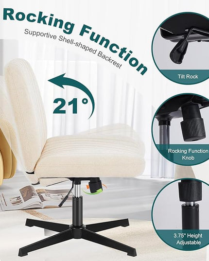 OLIXIS Cross Legged Armless Wide Adjustable Swivel Padded Home Office Desk Chair, White - LeafyLoom