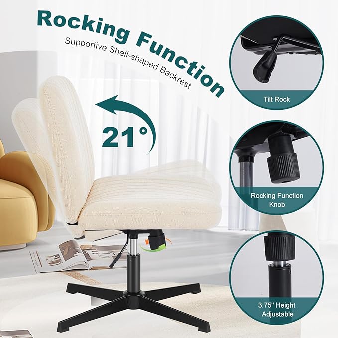 OLIXIS Cross Legged Armless Wide Adjustable Swivel Padded Home Office Desk Chair, White - LeafyLoom