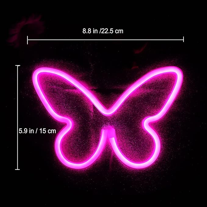 Neon Signs 2 Packs Butterfly Neon Lights Pink & Blue|Battery & USB Powered Nursery Night Lights|Butterfly Art Wall Décor for Bedroom,Dorm, Gaming|Aesthetic Butterfly Decoration Party|Gifts for Kids - LeafyLoom