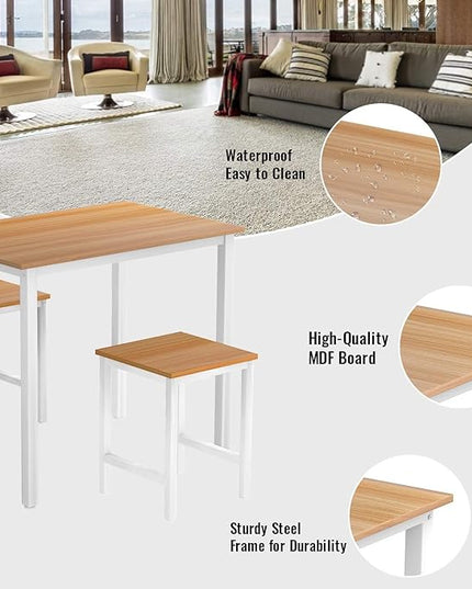 DKLGG 3 Pieces Dining Table Set, Space Saving Kitchen Table Set for 2, Small Dining Table and Chairs for 2, Compact Table w/ 2 Stools Perfect for Breakfast Nook, Living Room, Apartment - LeafyLoom