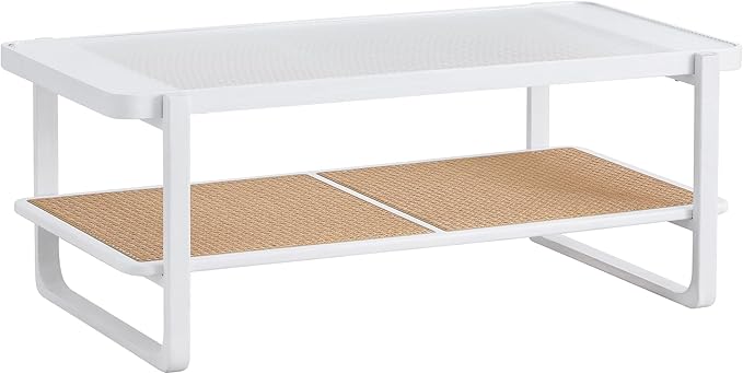 NicBex 45.28Inch Rectangular Dining Table,Modern Kitchen Table with Glass Tabletop and Imitation Rattan Edge Table for 2 to 4,Practical Coffee Table,Dining Room Table for Kitchen and Living Room,White - LeafyLoom