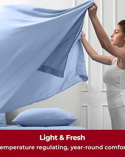 Mellanni Split King Sheets Set - 5 PC Iconic Collection Bedding Sheets & Pillowcases - Hotel Luxury, Extra Soft, Cooling Bed Sheets - Deep Pocket up to 16 inch (Split King, Sky Blue) - LeafyLoom