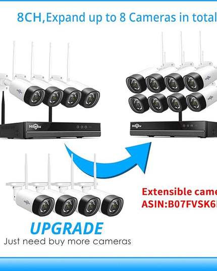 Hiseeu WiFi Security Camera System,【5MP Spotlight, 3TB Hard Drive】 Power Cord Cameras,Extenable 16CH, Outdoor IP66 Waterproof,Color Night Vision, Motion Alert,24/7 Time Record,Two Way Audio Hiseeu