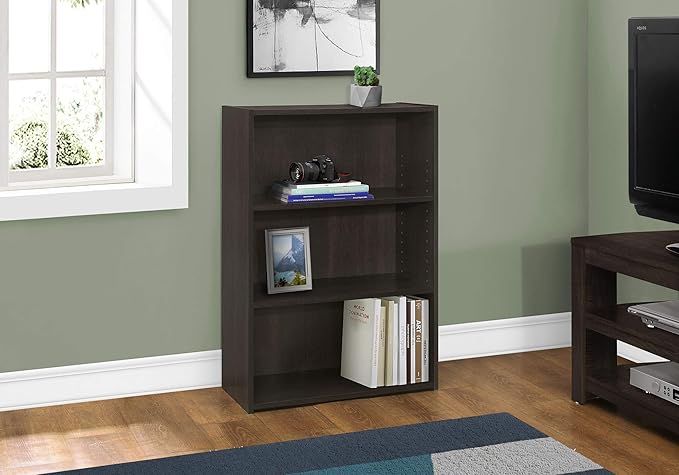 Monarch Specialties I BOOKCASE-36 H/Cappuccino with 3 Shelves Bookcase, Brown - LeafyLoom