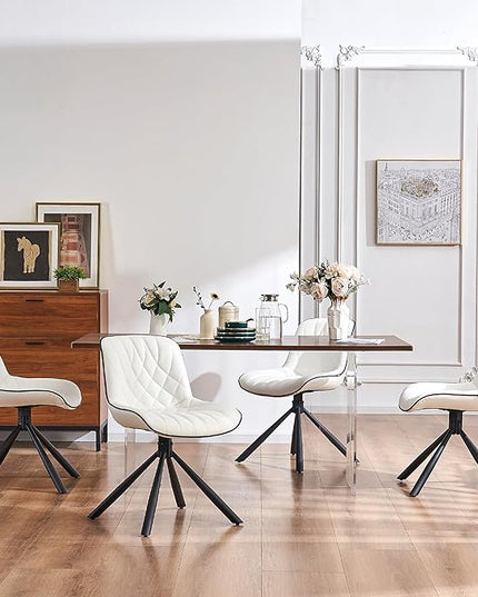 YOUNUOKE Upholstered Dining Chairs Set of 2 Comfortable Mid Century Modern Kitchen Chair with Sturdy Metal Legs Faux Leather Dinner Chairs for Kitchen Dining Room, White - LeafyLoom