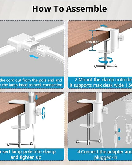 KableRika Desk lamp,Double Head LED Desk Lamp with Clamp,Architect Desk Lights for Home Office,Eye-Caring Desktop Office Lamp 4-Brightness 4-Color Table Lamp for Monitor Workbench Reading White - LeafyLoom