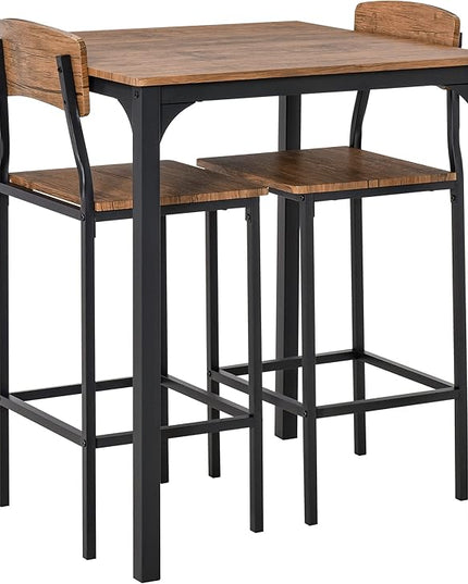 NicBex Kitchen Table for 2 Dining Room Set 3 Piece Bar Table Set, Industrial Counter Height Dining Table Set, Bar Table & Chairs with Steel Legs & Footrests, Rustic Brown - LeafyLoom
