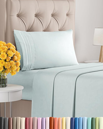 Twin Size 3 Piece Sheet Set - Comfy Breathable & Cooling Sheets - Hotel Luxury Bed Sheets for Women & Men - Deep Pockets, Easy-Fit, Extra Soft & Wrinkle Free Sheets - Ice Blue Oeko-Tex Bed Sheet Set - LeafyLoom
