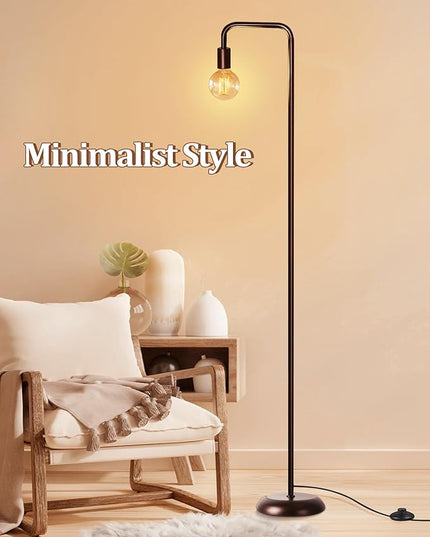 QiMH Industrial Floor Lamp for Living Room, Farmhouse Metal Standing Lamp, Modern Tall Lamp Light for Bedroom Office Minimalist Home Decor(E26 Socket, Foot Switch), Brown - LeafyLoom