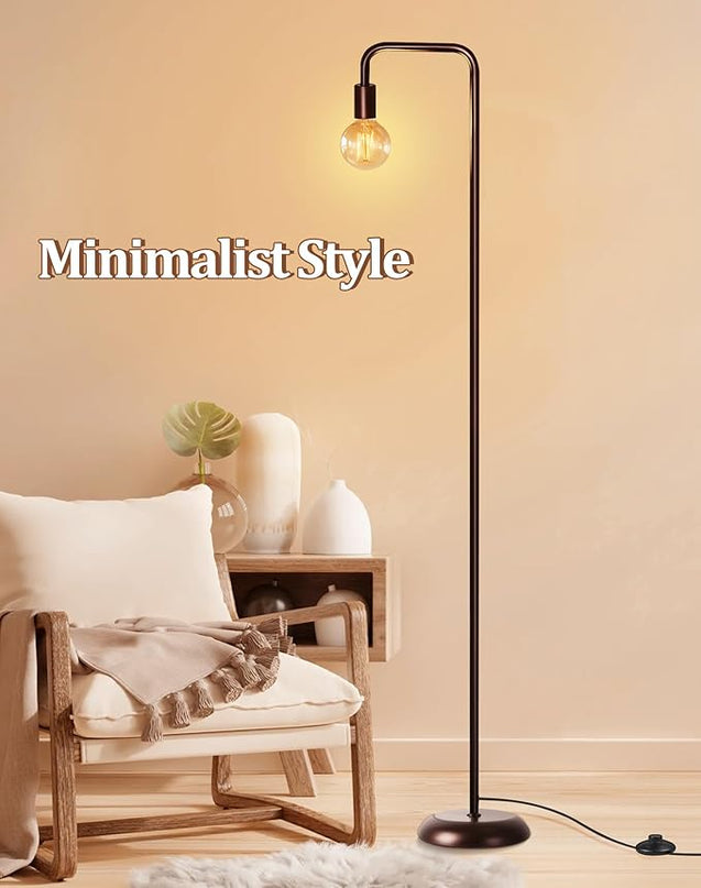 QiMH Industrial Floor Lamp for Living Room, Farmhouse Metal Standing Lamp, Modern Tall Lamp Light for Bedroom Office Minimalist Home Decor(E26 Socket, Foot Switch), Brown - LeafyLoom