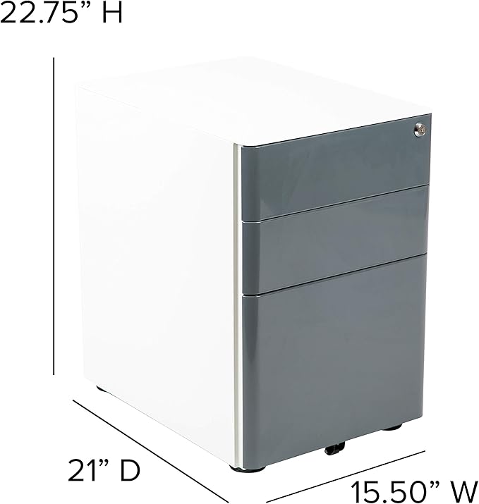 Flash Furniture Warner Modern 3-Drawer Mobile Locking Filing Cabinet with Anti-Tilt Mechanism & Letter/Legal Drawer, White with Charcoal Faceplate - LeafyLoom