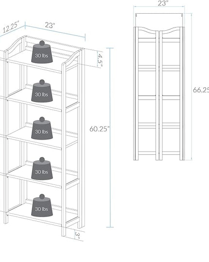 Casual Home Stratford 5-Shelf Folding Bookcase-Warm Brown - LeafyLoom