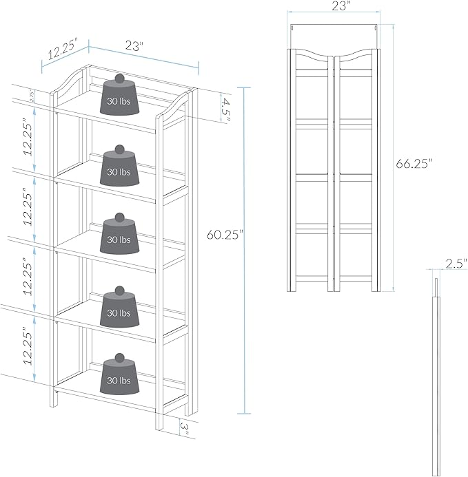 Casual Home Stratford 5-Shelf Folding Bookcase-Warm Brown - LeafyLoom
