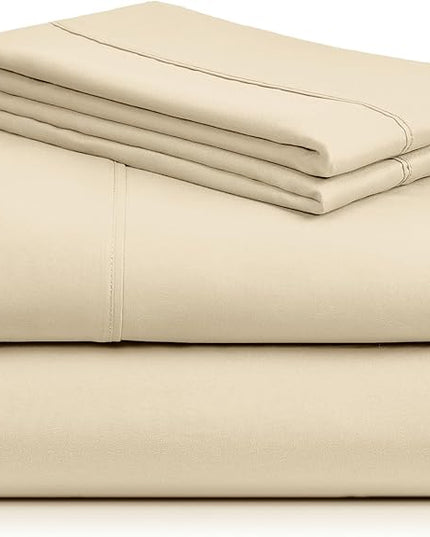 LuxClub Twin XL Sheets - Soft Kids Twin Bed Sheets for Boys and Girls, 4 PC Deep Pockets 18" Eco Friendly Wrinkle Free Kids Fitted Sheets Machine Washable Hotel Bedding Silky Soft- Cream Twin XL - LeafyLoom