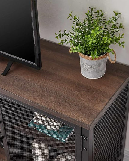 FATORRI Industrial Entertainment Center for TVs up to 65 Inch, Rustic Wood TV Stand, Large TV Console and TV Cabinet for Living Room (60 Inch Wide, Walnut Brown) - LeafyLoom