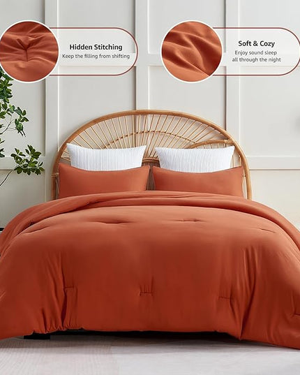 CozyLux Terracotta Comforter Set Twin/Twin XL Size, 2 Pieces Twin Extra Long Solid Burnt Orange Breathable Boho Style Bedding Sets, Luxury Soft Comforter All Season(1 Comforter & 1 Pillowcase) - LeafyLoom