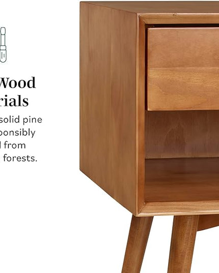 Walker Edison Mid Century Modern Wood Nightstand Side Table Bedroom Storage Drawer and Shelf Bedside End Table, 1 Drawer, Caramel - LeafyLoom