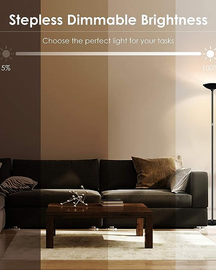 Floor Lamp, Standing Lamp, 20W 2000LM LED Torchiere Floor Lamp, Stepless Dimmable, Touch Control, 3000K Daylight, 50000hrs Lifespan, Floor Lamps for Living Room, Standing Lamps for Bedroom, Office - LeafyLoom