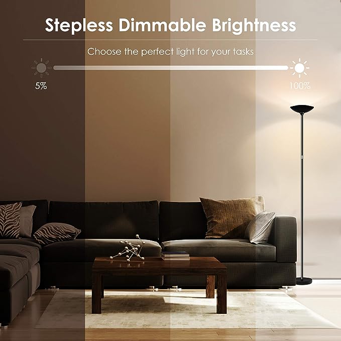 Floor Lamp, Standing Lamp, 20W 2000LM LED Torchiere Floor Lamp, Stepless Dimmable, Touch Control, 3000K Daylight, 50000hrs Lifespan, Floor Lamps for Living Room, Standing Lamps for Bedroom, Office - LeafyLoom