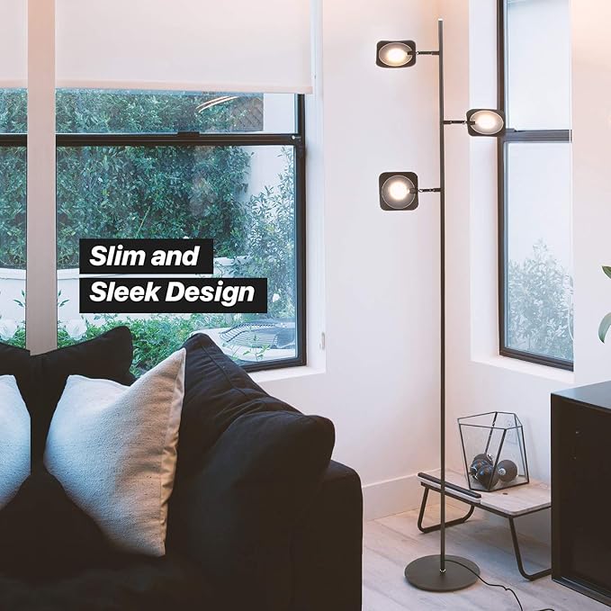 Brightech Tree Floor Lamp for Living Rooms & Offices, Dimmable Standing Lamp for Bedroom Reading, LED Spotlight Floor Lamp, Tall Lamp with Adjustable Panels for Minimal Space Use - Bronze - LeafyLoom