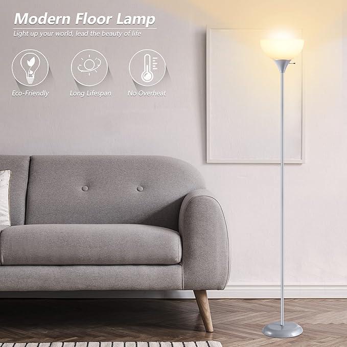 Floor Lamp, Standing Lamp, Modern Floor Lamp with Drop-Resistant White Lampshade, E26 Socket, Industrial Floor Lamp for Living Room Bedroom Study Office - LeafyLoom
