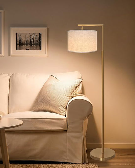 FAGUANGAO 3-Color Temterapure Gold Floor Lamp, Mid Century Modern Floor Lamp, Brass Standing Lamp with Hanging Drum Shade for Living Room, Reading Room, Bedroom, Office (LED Bulb Included) - LeafyLoom