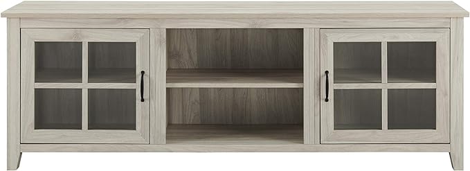 Walker Edison Portsmouth Classic 2 Glass Door TV Stand for TVs up to 80 Inches, 70 Inch, Birch - LeafyLoom