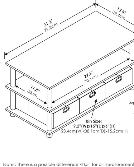 FURINNO Turn-N-Tube Coffee Table, 31.22D x 15.5W x 15.8H in, French Oak Grey/Black/Black - LeafyLoom