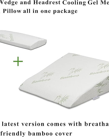 InteVision Foam Bed Wedge Pillow (26" x 25" x 7.5") and Headrest Set, 2" Memory Foam Top - Helps Relief from Acid Reflux, Post Surgery, Snoring - LeafyLoom