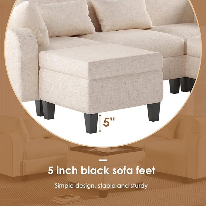 Sectional Sofa Bed Set-Freely Combinable Modular Couch with Ottoman, Upholstered Sleeper Loveseat for Living Room, Office, Apartment - LeafyLoom