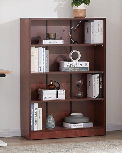 Farini Cherry Bookshelf for Bedroom 4 Shelf Office Bookcase 48 Inches Tall Modern Wood Bookshelf for Living Room 4 Tier Wide Manga Bookshelf Library Bookcase - LeafyLoom