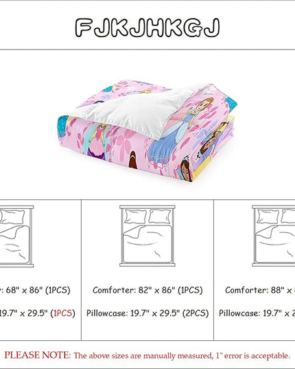 Princess Bedding Full Size Comforter Sets for Girls Bedroom Decor Pink Princess Full Quilt Set with 2 Pillowcases Cute Princess Comforter Set Girls Gifts - LeafyLoom
