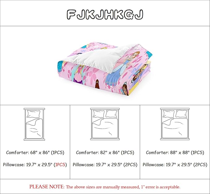 Princess Bedding Full Size Comforter Sets for Girls Bedroom Decor Pink Princess Full Quilt Set with 2 Pillowcases Cute Princess Comforter Set Girls Gifts - LeafyLoom