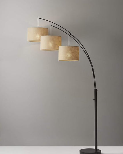 Adesso 4238-26 Trinity Arc Floor Lamp Antique Bronze FinisH, Beige Burlap . Home Decor Lamps and Light Fixtures, 82",3 Arm - LeafyLoom