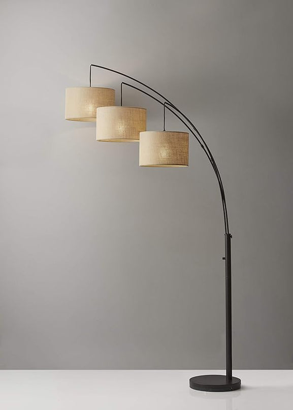 Adesso 4238-26 Trinity Arc Floor Lamp Antique Bronze FinisH, Beige Burlap . Home Decor Lamps and Light Fixtures, 82",3 Arm - LeafyLoom