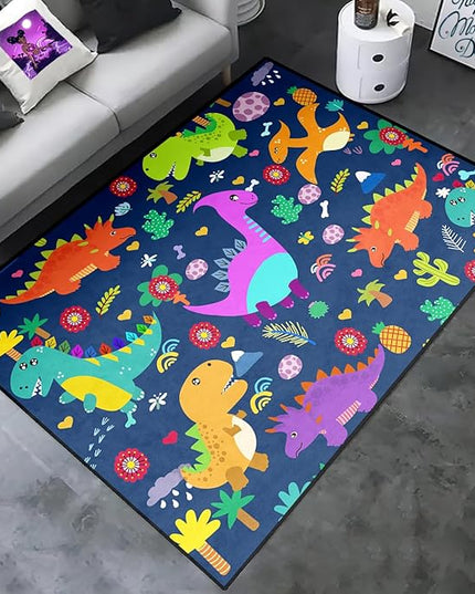 Dinosaur Rugs for Boys Bedroom Dinosaur Play Rug Kids Room Rug Dinosaur Area Rug Cartoon Dinosaur Carpet Cute Dinosaur Mat Dinosaur Rug for Living Room Bedroom Playroom, Blue 3'×5' - LeafyLoom