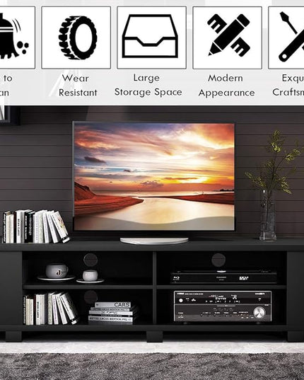 Wood TV Stand, Large, Black - LeafyLoom