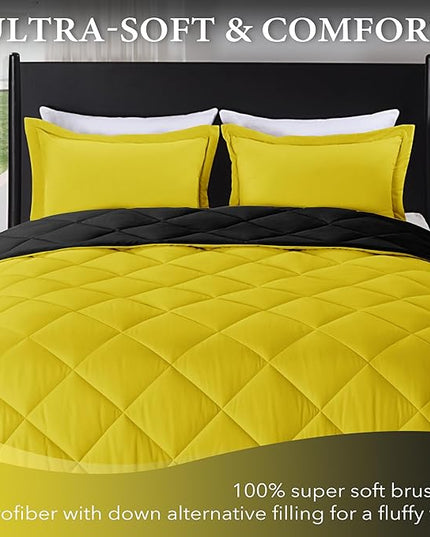 downluxe Twin Comforter Set - Lemon and Black Twin Comforter, Soft Bedding Sets for All Seasons -2 Pieces - 1 Comforter (66"x92") and 1 Pillow Sham(20"x26") - LeafyLoom