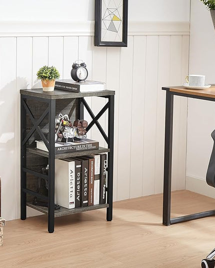 Bookcase, Industrial Small Bookshelf,3-Tier Bookcase Storage Organizer, Small Book Shelf for Small Spaces, Living Room, Bedroom and Home Office, Gray - LeafyLoom
