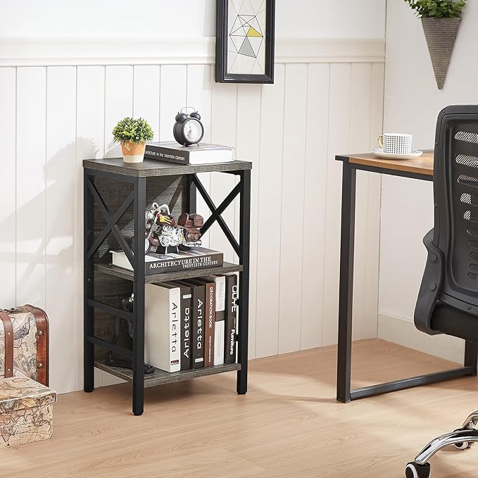 Bookcase, Industrial Small Bookshelf,3-Tier Bookcase Storage Organizer, Small Book Shelf for Small Spaces, Living Room, Bedroom and Home Office, Gray - LeafyLoom