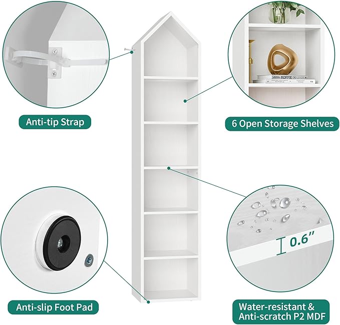 YITAHOME 73" Tall Narrow Bookshelf, Modern Open 5 Tier Bookcase, Wooden Shelf Stand for Small Spaces, Display Shelving Storage Rack for Bedroom, Living Room, Home Office, White - LeafyLoom
