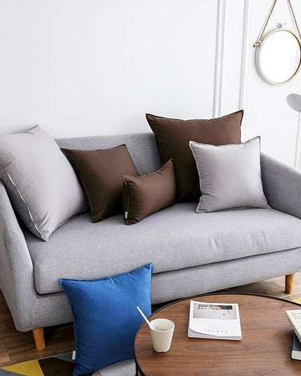 Jeanerlor Pack of 2 Cotton Linen Soft Soild Decorative Square Throw Pillow Covers Set Cushion Case for Children Kid Baby 24 x 24 Inch 60 x 60cm,Brown - LeafyLoom