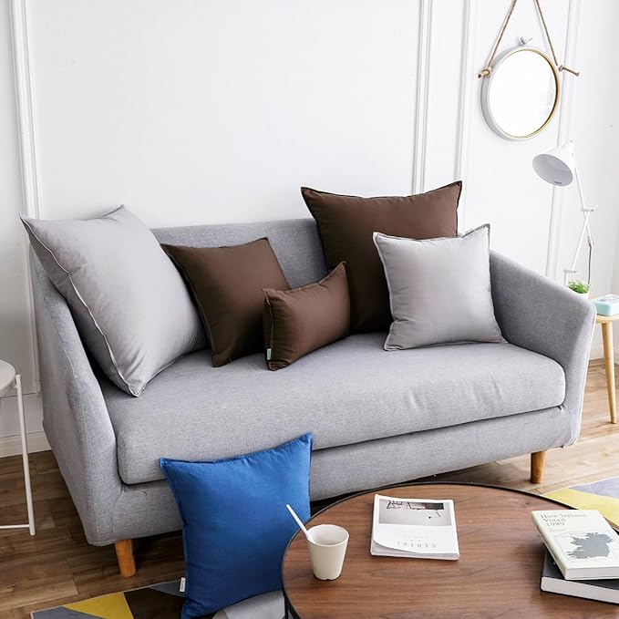 Jeanerlor Pack of 2 Cotton Linen Soft Soild Decorative Square Throw Pillow Covers Set Cushion Case for Children Kid Baby 24 x 24 Inch 60 x 60cm,Brown - LeafyLoom